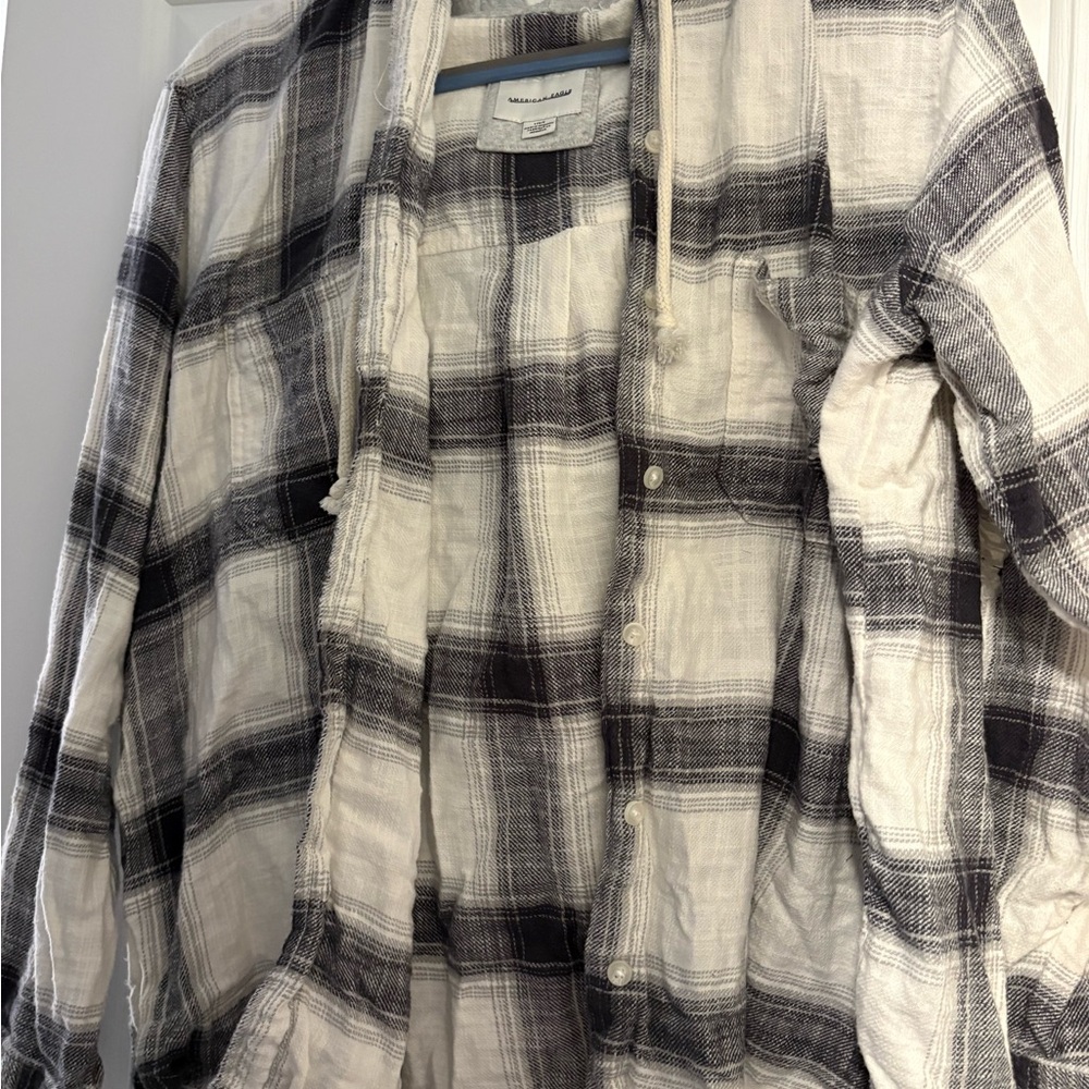 American Eagle Plaid Shirt in Black and White